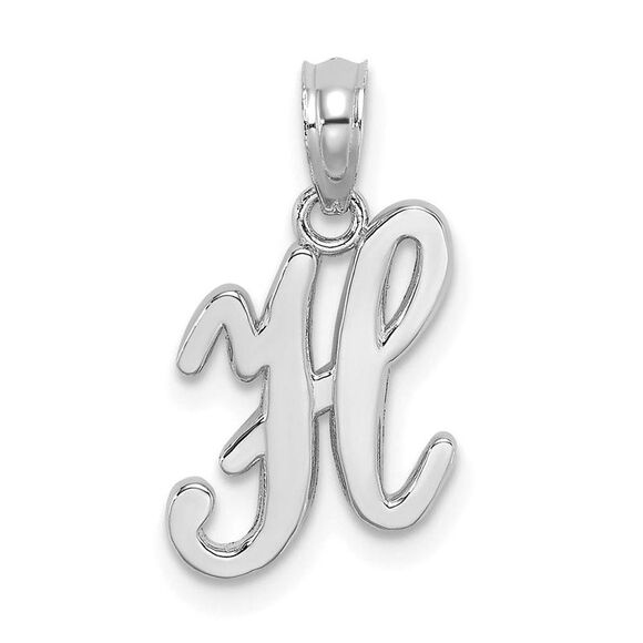 10K White Gold Polished H Script Initial Charm - Picture 6 of 9